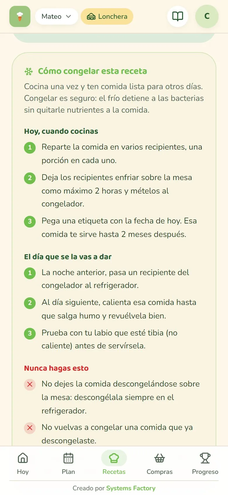 Receta que se puede congelar en MiniChefs