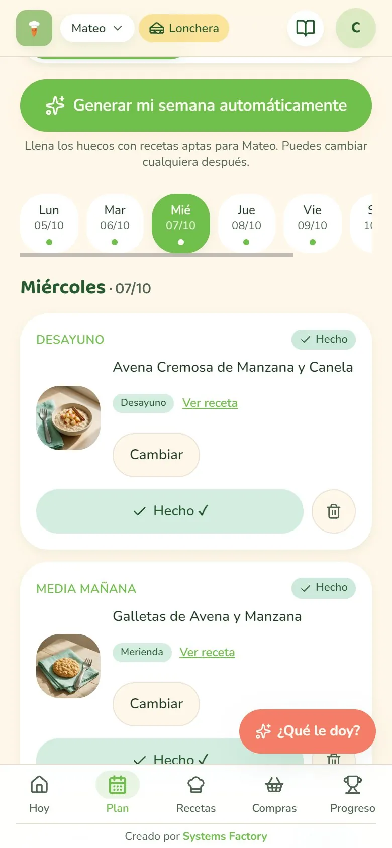 Plan semanal completo generado por MiniChefs