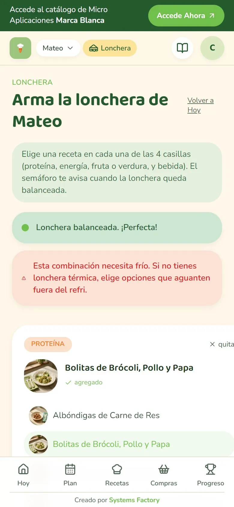 Lonchera de 4 casillas en verde, balanceada