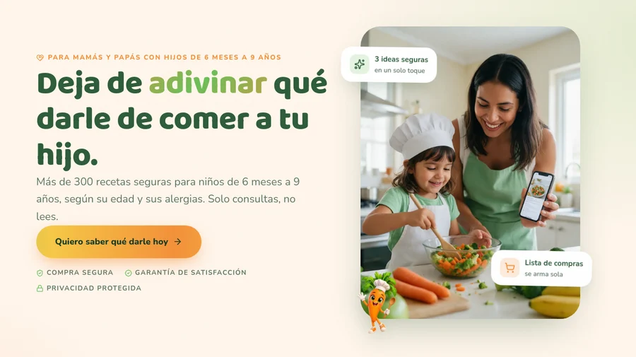 Captura real de la página de ventas de MiniChefs para el cliente final